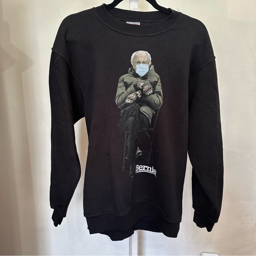 BERNIE SANDERS MEME BLACK COTTON CREWNECK SWEATER - WOMEN’S MEDIUM